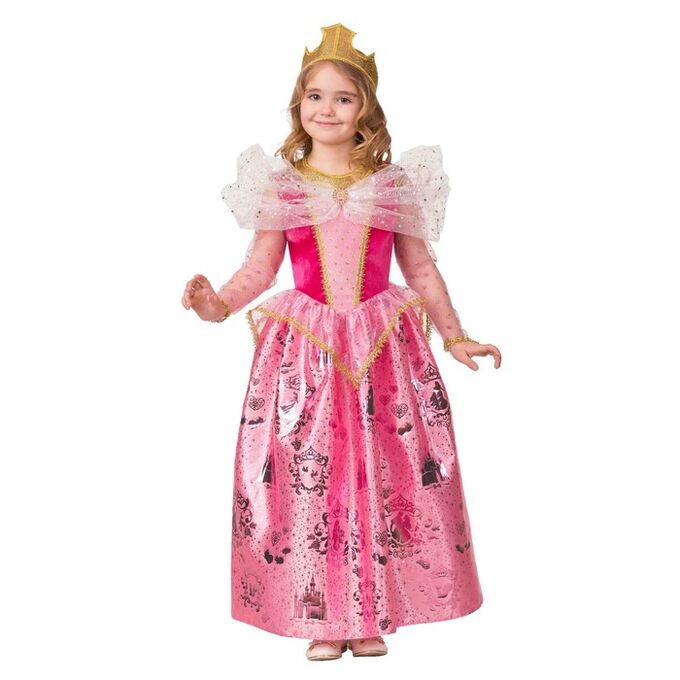 Карнавальный костюм «Принцесса Аврора», текстиль, платье, корона, брошь, ожерелье, р. 32, рост 128 см