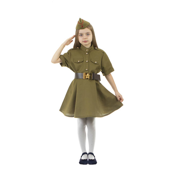 Страна карнавалия Карнавальный костюм военного: платье с коротким рукавом, пилотка, р-р 32, рост 122-128 см