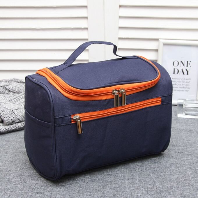 Косметичка-сумочка, отдел с карманами на молнии, наружный карман, цвет синий