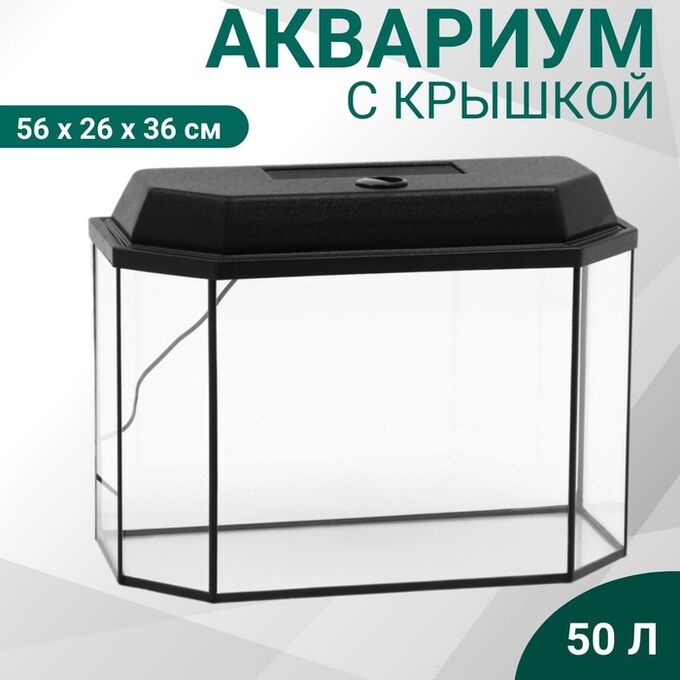 Пижон Аква Аквариум &quot;Панорамный&quot; с крышкой, 50 литров, 56 х 26 х 36 см, чёрный