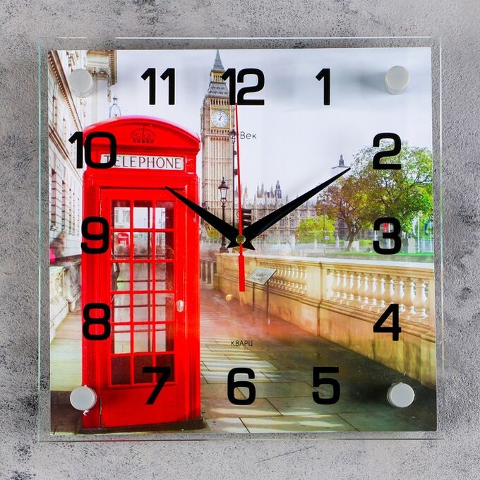 Часы настенные, серия: Город, &quot;Английская телефонная будка&quot;, 25х25  см, микс