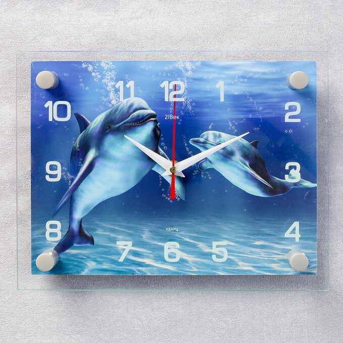 Рубин Часы настенные, серия: Море, &quot;Дельфины&quot;, плавный ход, 20 х 26 см
