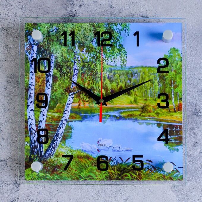 Часы настенные, серия: Природа, &quot;Озеро&quot;, стекло, 25х25  см, микс