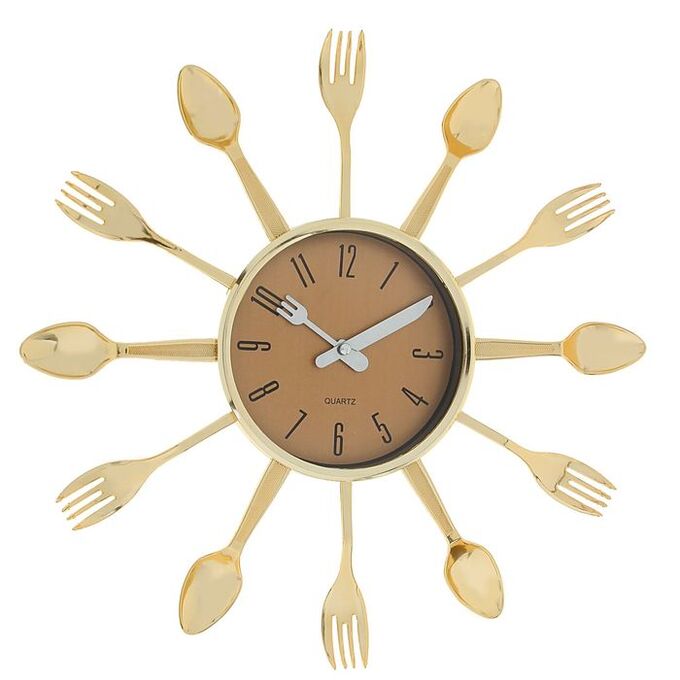 Часы настенные, серия: Кухня, &quot;Вилки, ложки, поварешки&quot;, золото, d=33 см