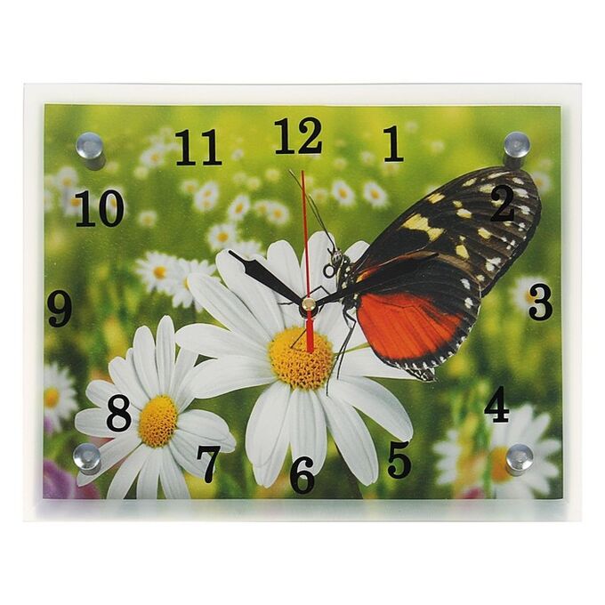 Часы настенные, серия: Цветы, &quot;Бабочка на ромашке&quot;, 20х25  см, в ассортименте