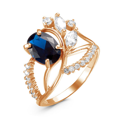 Позолоченное кольцо с фианитом синего цвета 330 - п