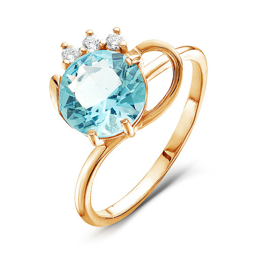 Позолоченное кольцо с голубым фианитом - 549 - п