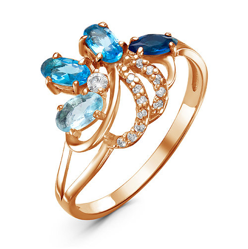 Позолоченное кольцо с голубыми фианитами - 367 - п