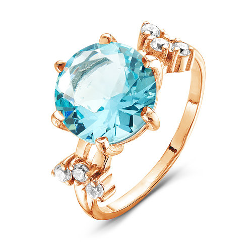 Позолоченное кольцо с голубыми фианитами - 554 - п