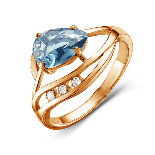 Позолоченное кольцо с синим фианитом - 447 - п