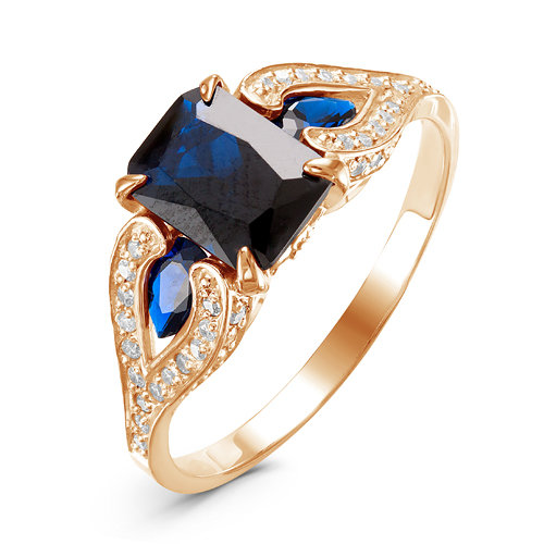 Позолоченное кольцо с фианитами синего цвета 433 - п