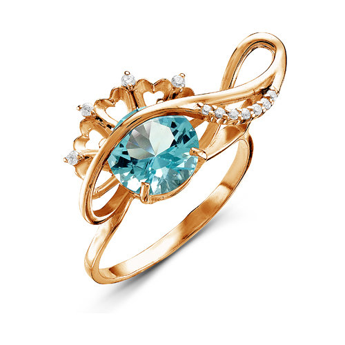 Позолоченное кольцо с голубым фианитом - 521 - п