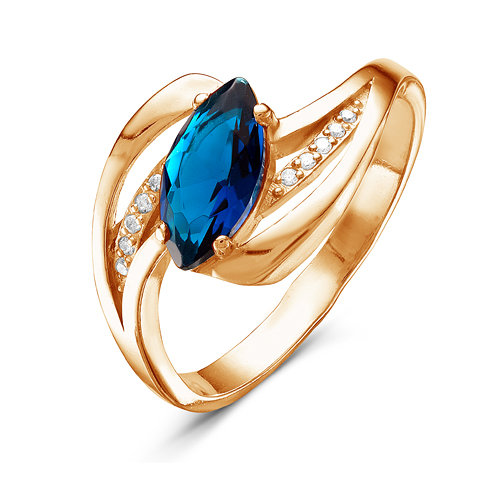 Позолоченное кольцо с синим фианитом - 468 - п