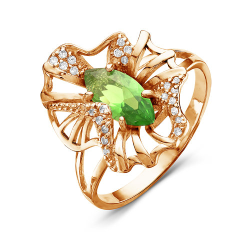 Artefakt Позолоченное кольцо с фианитом зеленого цвета - 437 - п