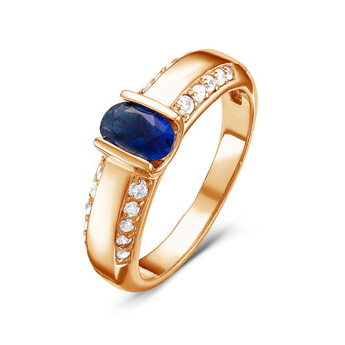 Позолоченное кольцо с фианитом синего цвета - 580 - п