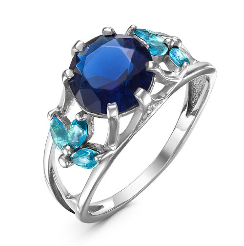 Серебряное кольцо с синим фианитом - 541