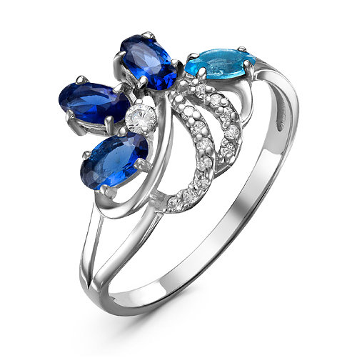 Серебряное кольцо с синими фианитами - 367