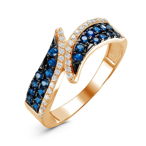 Artefakt Позолоченное кольцо с  фианитами синего цвета - 511 - п