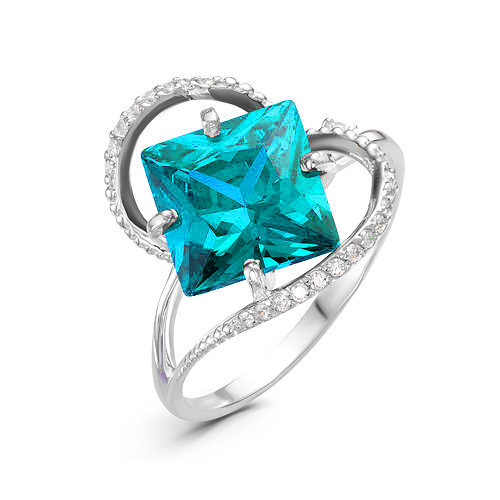 Серебряное кольцо с фианитом голубого цвета 025