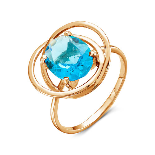 Позолоченное кольцо с голубым фианитом - 552 - п
