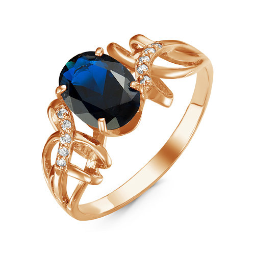 Позолоченное кольцо с фианитом синего цвета 288 - п