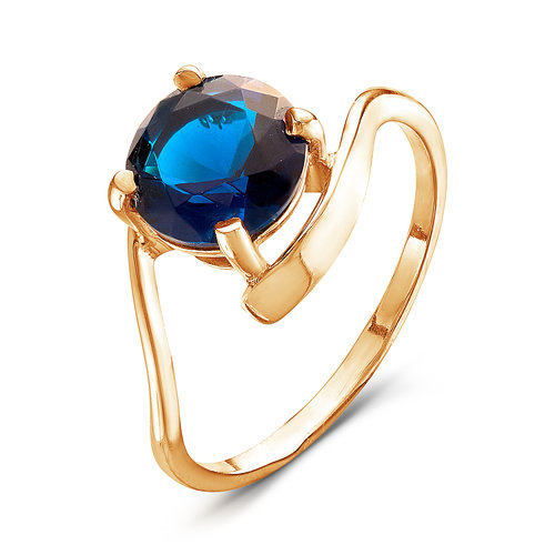 Позолоченное кольцо с синим фианитом - 548 - п