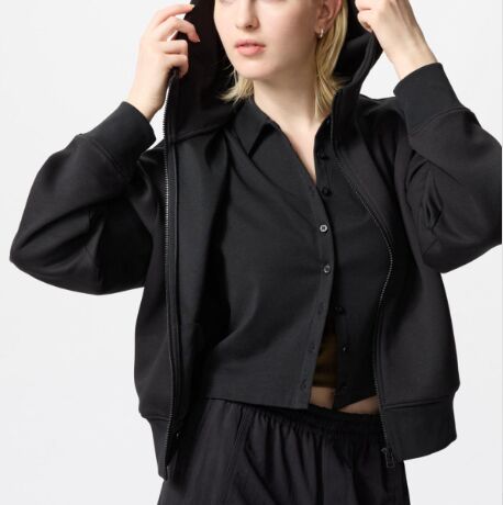 UNIQLO Женская быстросохнущая повседневная куртка на молнии с капюшоном, длинный рукав 475855 черный