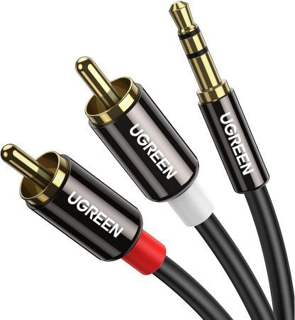 Кабель переходник аудио-видео 3.5 мм.- 2RCA, 3,00 м. Aux (AV116) Ugreen, черный
