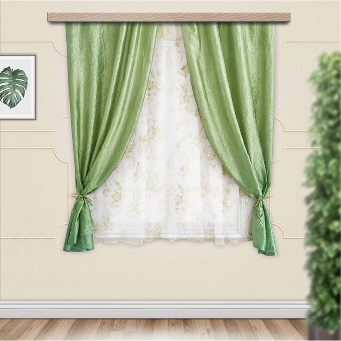 Комплект штор для кухни Романтика 285х160 см. зеленый. полиэстер 100%