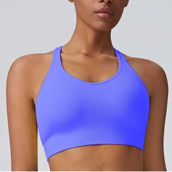 COSMOСOLLECTION_WEAR Спортивные фитнес-бюстгальтер с фиксированной чашечкой, с перекрестными вставками на спине, синий