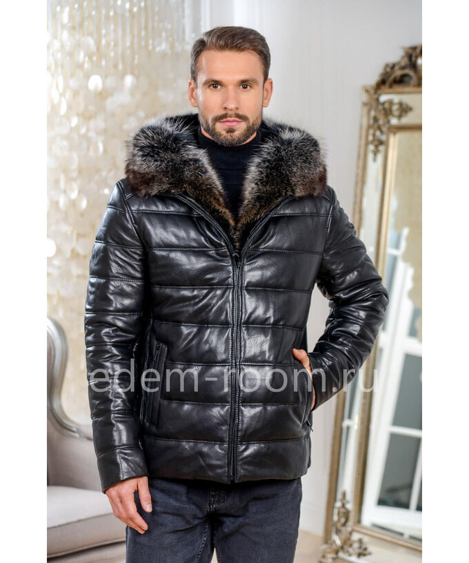 Зимняя кожаная куртка с меховым капюшономАртикул: W-1829-2-75-CH-EN