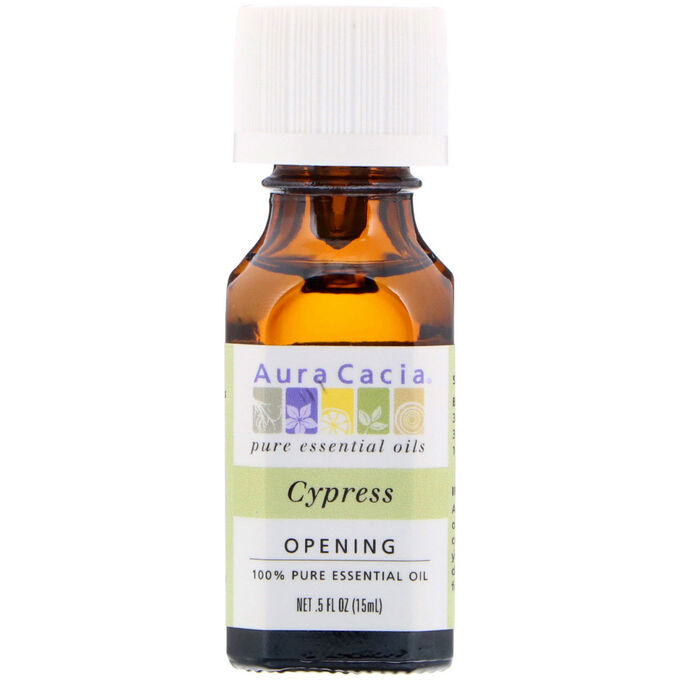 Aura Cacia, чистое эфирное масло, Кипарис, 0,5 жидкой унции (15 мл)