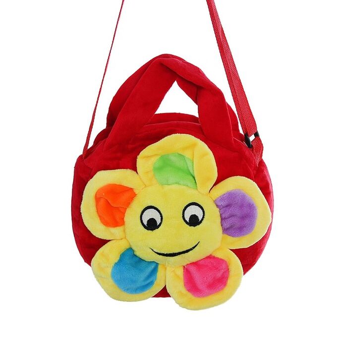 Мягкая сумочка &quot;Цветочек&quot; улыбается, красная основа