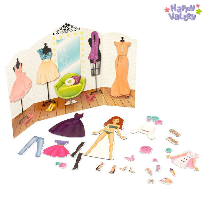 Магнитный набор с куклой, фоном и наклейками «Высокая мода»