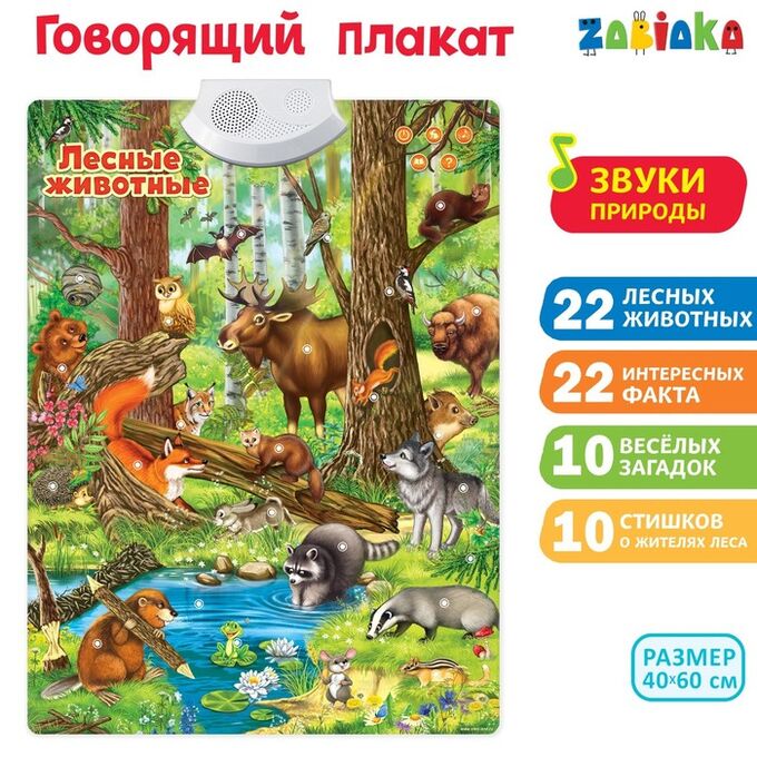 ZABIAKA Говорящий электронный плакат «Лесные животные», работает от батареек