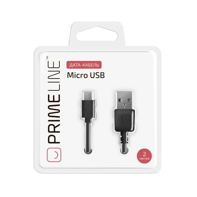 Кабель Prime Line microUSB - USB черный, 2м, 7208