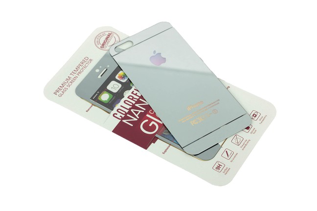 Защитное стекло iPhone 5/5S colour серебро, переднее + заднее