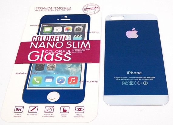 Защитное стекло iPhone 5/5S colour синее, переднее + заднее