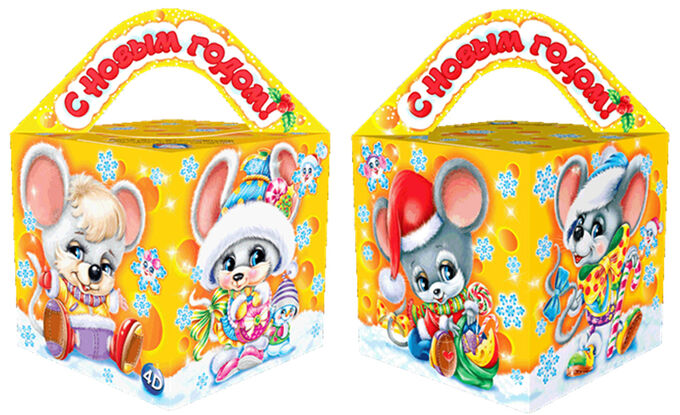Новогодняя коробка для конфет и подарков (куб) &quot;Мышкина мечта&quot; с анимацией