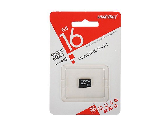 Карта памяти MicroSDHC SmartBuy 16GB cl10 UHS-I, SB16GBSDCL10-00