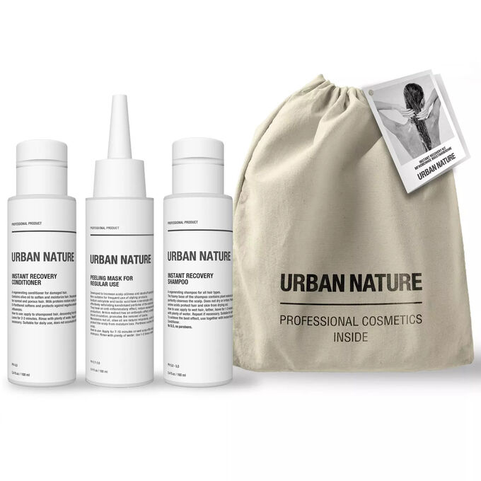 URBAN NATURE Подарочный набор &quot;Мгновенное восстановление&quot; для поврежденных волос: Шампунь, 100 мл + Кондиционер, 100 мл + Маска-пилинг, 100 мл