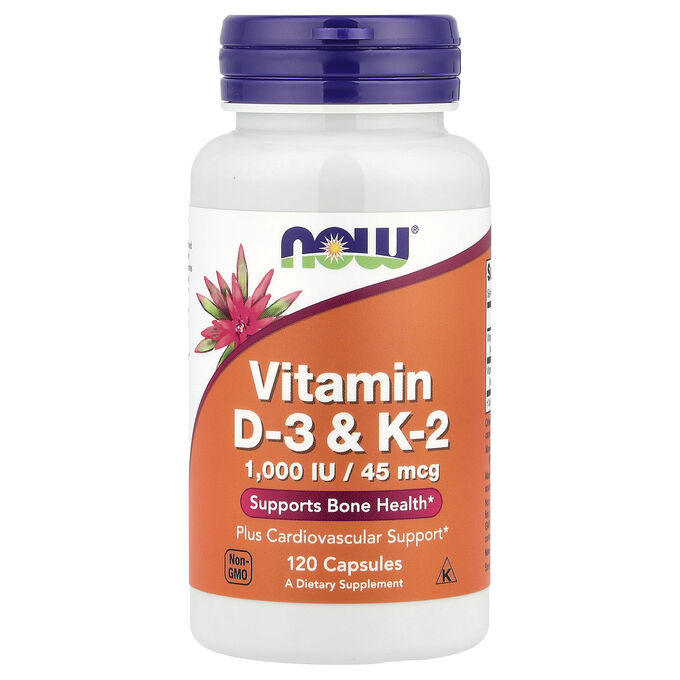 NOW Foods, витамины D3 и K2, 120 растительных капсул