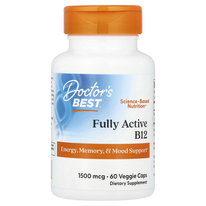 iherb Doctor&#039;s Best, активный витамин B12, 1500 мкг, 60 вегетарианских капсул