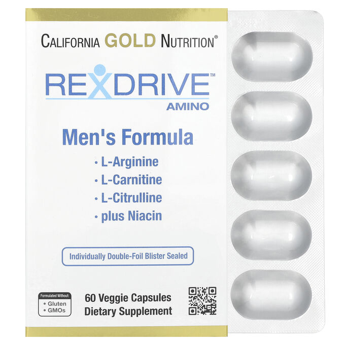 iherb California Gold Nutrition, Аминокислота Rexdrive ™ с L-аргинином гидрохлоридом, L-цитруллином, дигидрохлоридом ацетил-L-карнитина аргината и глицином пропионил-L-карнитином гидрохлоридом, смесь для му
