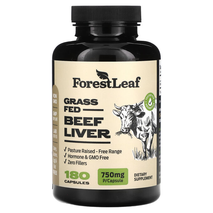 iherb Forest Leaf, Говяжья печень травяного откорма, 180 капсул (750 мг на капсулу)