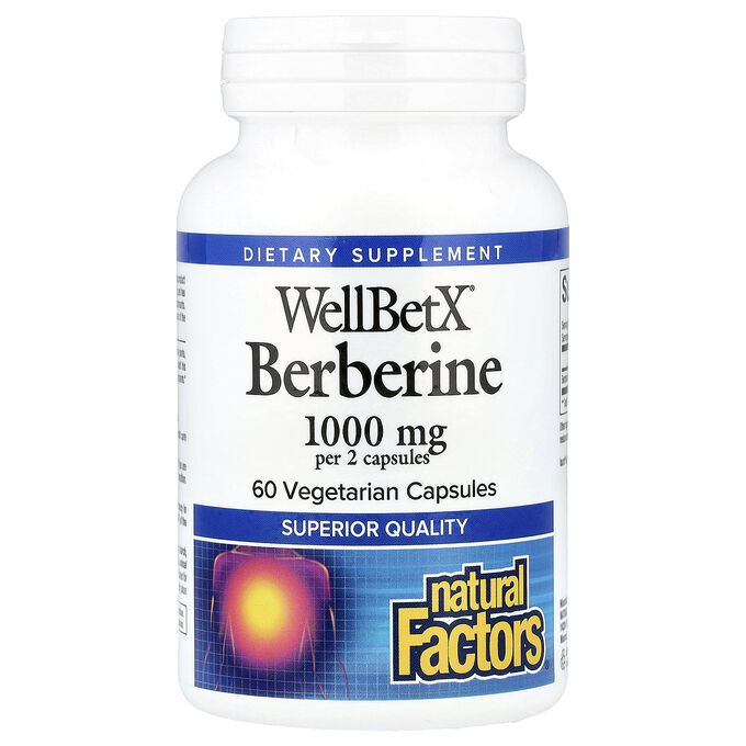 Natural Factors, WellBetX®, берберин, 60 вегетарианских капсул (500 мг на капсулу)