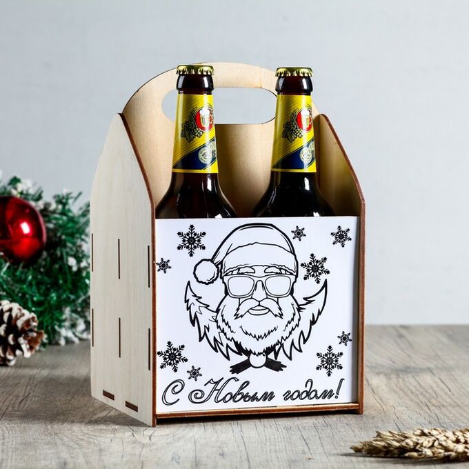 Ящик под пиво &quot;С Новым Годом!&quot; Дед Мороз, ёлки