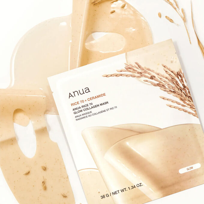 Гидрогелевая маска для сияния кожи с рисом, Anua Rice 70 Glow Collagen Mask, 38гр *1шт