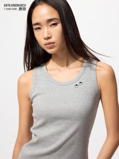 UNIQLO x ANYA HINDMARCH - облегающая майка в рубчик с акцентом на детали - 03 GRAY