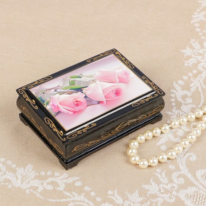 Шкатулка «Розовые розы», 8*10 см, лаковая миниатюра